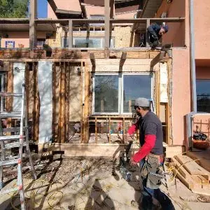 Exterior framing exposed during Kagel Canyon hillside water damage repair