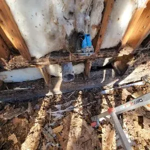 Wall and plumbing access opened during Kagel Canyon water damage repair