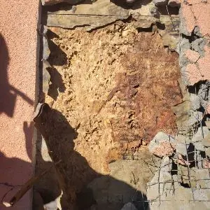 Stucco and wall material removed during Kagel Canyon water damage reconstruction